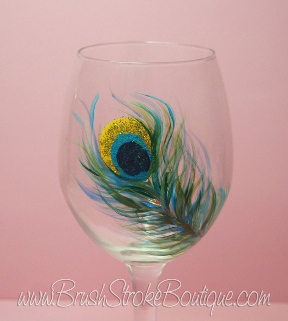 Painted Peacock Large Wine Glass Personalized Peacock Drinking Glass Bird Wine  Glass Anniversary Gift Colorful Glass 