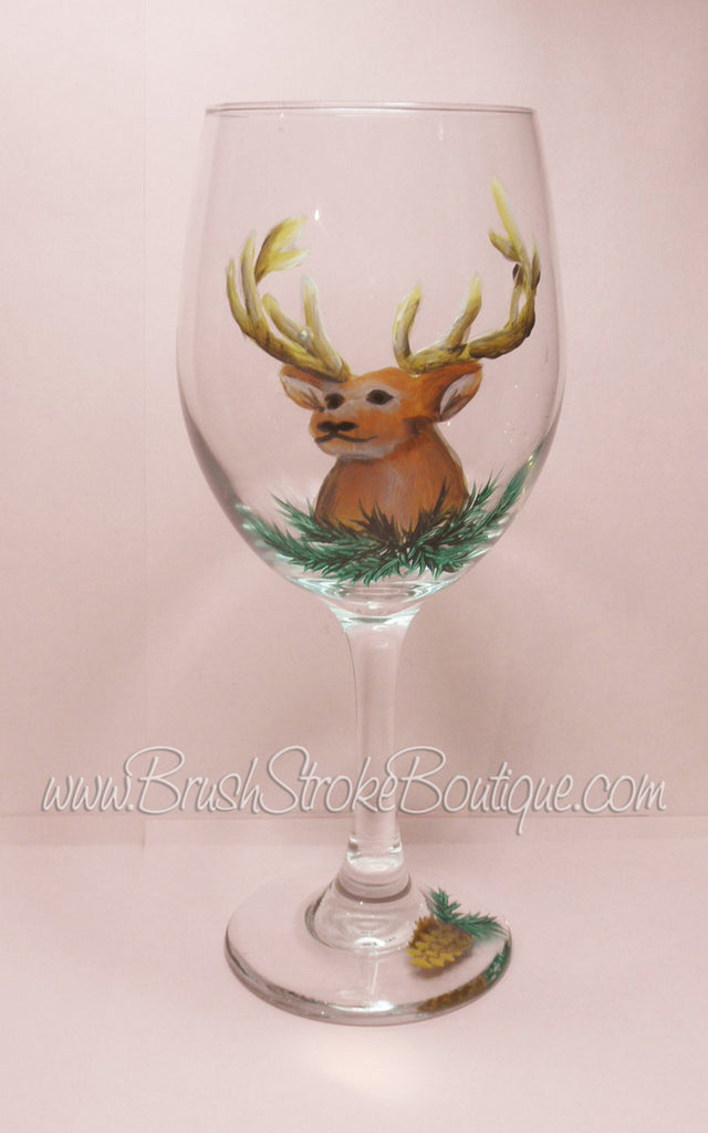 Hand Painted Wine Glass Ornament Set - Cute Lil Reindeer - Original Designs  by Cathy Kraemer
