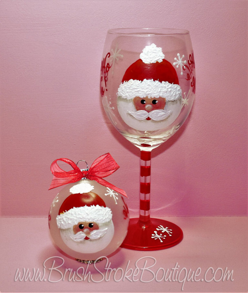 Hand-Painted Santa Wine Glasses, Set of 4 and Matching Items