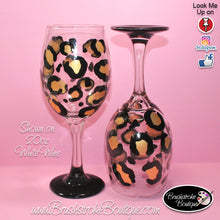 Hand Painted Wine Glass - Black Leopard Print - Original Designs by Cathy Kraemer