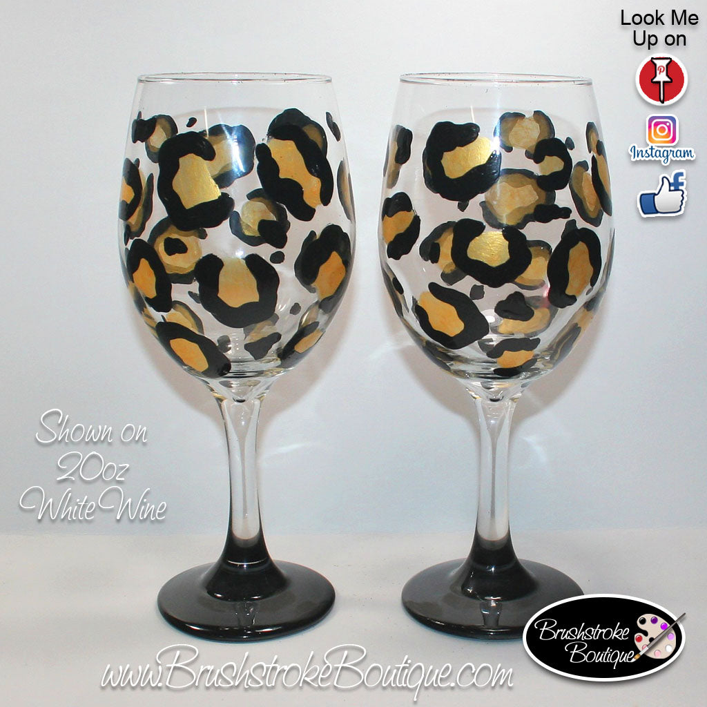 Set of 2 Hand Painted Leopard Cheetah Animal Print Water/Wine Goblets  Glasses