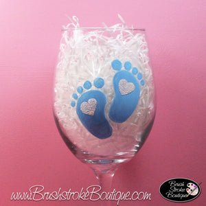 Hand Painted Wine Glass - Baby Footprints - Original Designs by Cathy Kraemer