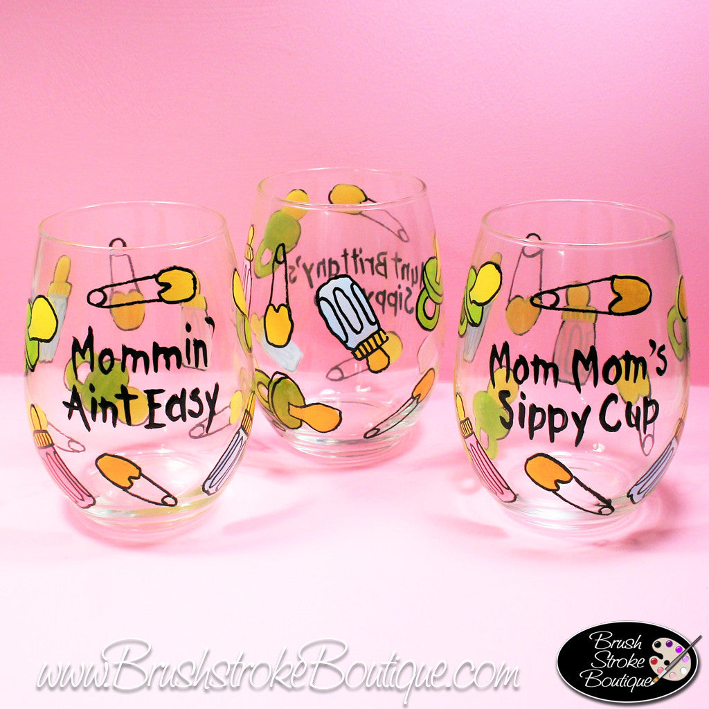 Mommys Sippy Cup Wine Glass  Hand Painted Personalized Gifts