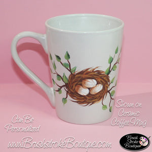 Hand Painted Coffee Mug - Birdnest - Original Designs by Cathy Kraemer