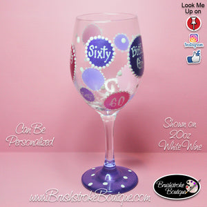 Hand Painted Wine Glass - Birthday Bubbles - Original Designs by Cathy Kraemer