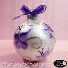 Hand Painted Ornament - Glass Ball Ornament - Purple Butterflies - Original Designs by Cathy Kraemer