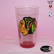 Hand Painted Pilsner Beer Glass - Chicago Blackhawks Sports Team - Original Designs by Cathy Kraemer