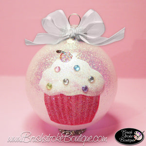 Blinged Out Cupcake Ornament - Hand Painted Glass Ball Ornament - Original Designs by Cathy Kraemer