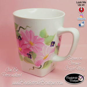 Hand Painted Coffee Mug - Pink Daisies - Original Designs by Cathy Kraemer