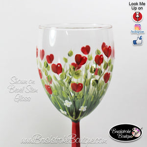 Hand Painted Wine Glass - Field of Hearts - Original Designs by Cathy Kraemer