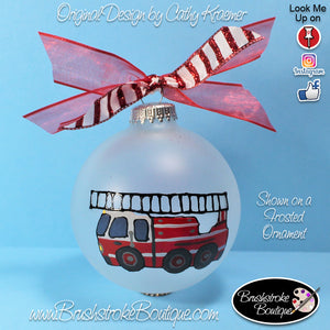 Hand Painted Ornament - Glass Ball Ornament - Firetruck - Original Designs by Cathy Kraemer