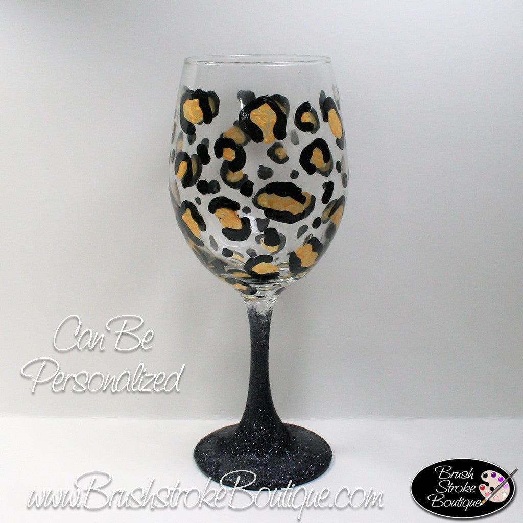 Set of 2 Hand Painted Leopard Cheetah Animal Print Water/Wine Goblets  Glasses