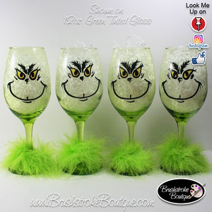 Hand Painted Wine Glass - Grinchy Christmas - Original Designs by Cathy Kraemer