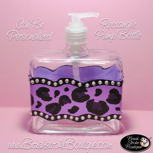 Hand Painted Pump Bottle - Leopard Bling Purple - Original Designs by Cathy Kraemer
