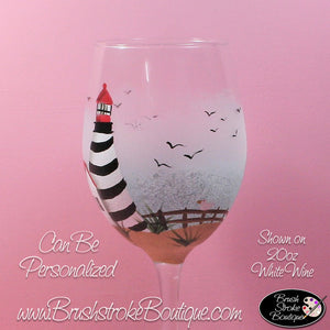 Hand Painted Wine Glass - St Augustine Lighthouse - Original Designs by Cathy Kraemer