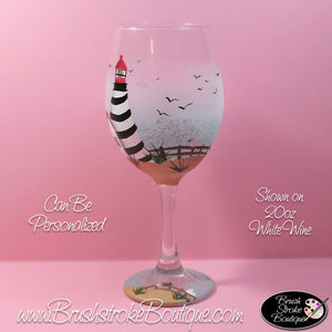 Hand Painted Wine Glass - St Augustine Lighthouse - Original Designs by Cathy Kraemer