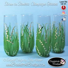 Hand Painted Champagne Flutes - Lily of the Valley - Original Designs by Cathy Kraemer
