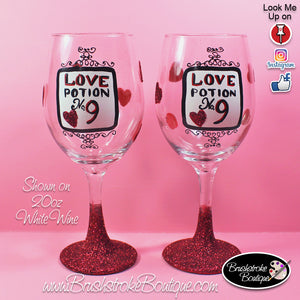 Hand Painted Wine Glass - Love Potion Hearts - Original Designs by Cathy Kraemer