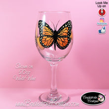 Hand Painted Wine Glass - Monarch Butterfly - Original Designs by Cathy Kraemer