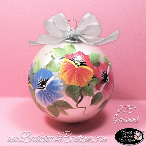 Hand Painted Ornament - Glass Ball Ornament - Pastel Pansies - Original Designs by Cathy Kraemer