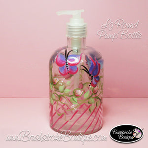 Hand Painted Pump Bottle - Rosebuds & Butterflies - Original Designs by Cathy Kraemer