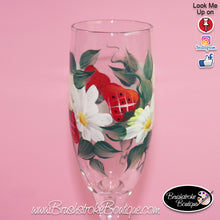 Hand Painted Champagne Flutes - Strawberries & Daisies - Original Designs by Cathy Kraemer