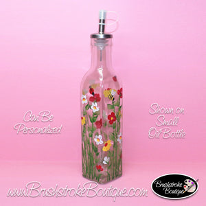 Hand Painted Oil Bottle - Summer Bug Garden - Original Designs by Cathy Kraemer