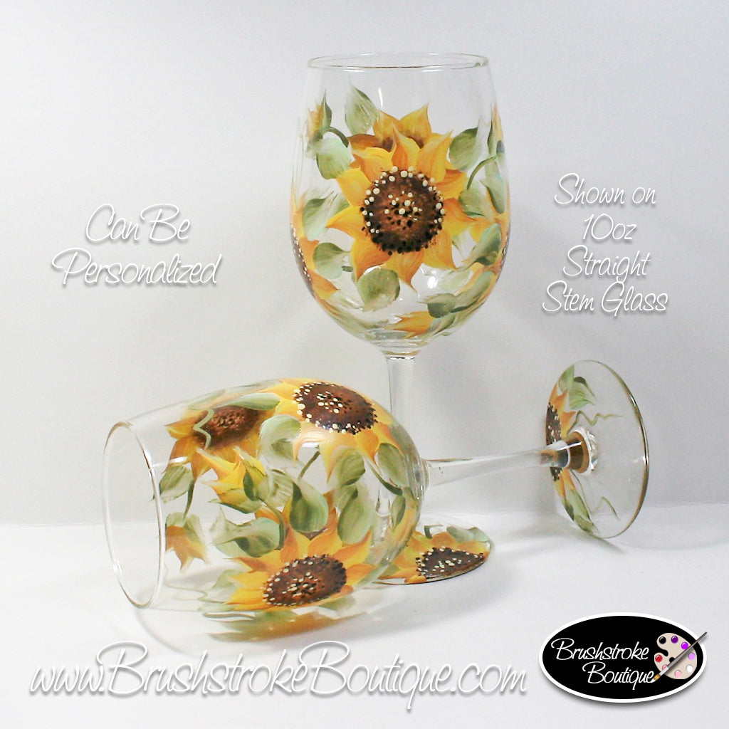 Hand Painted Wine Glass - Sunflowers - Original Designs by Cathy Kraemer