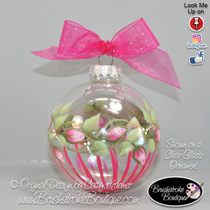 Rosebuds and Stripes Ornament - Hand Painted Glass Ball Ornament - Original Designs by Cathy Kraemer