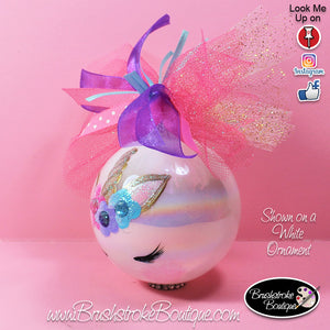 Hand Painted Ornament - Glass Ball Ornament - Unicorn Face - Original Designs by Cathy Kraemer