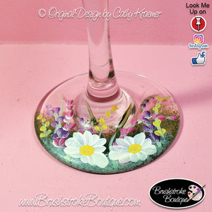 Hand Painted Wine Glass - Wildflowers - Original Designs by Cathy Kraemer