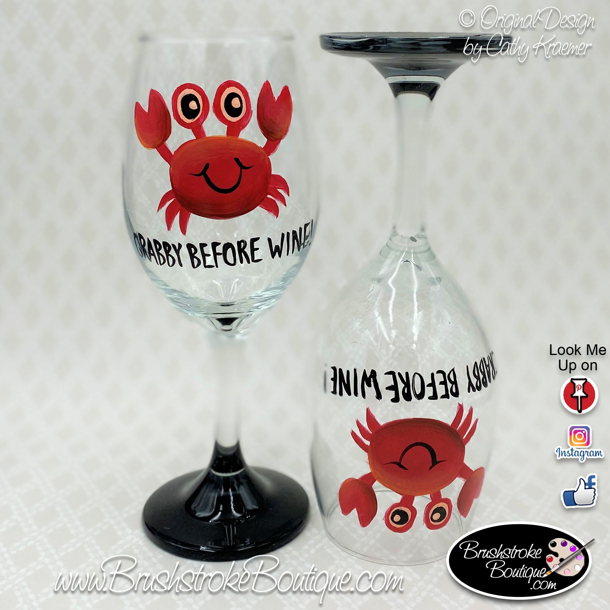 Crabby before Vino - Crab Hand-painted Wine Glasses