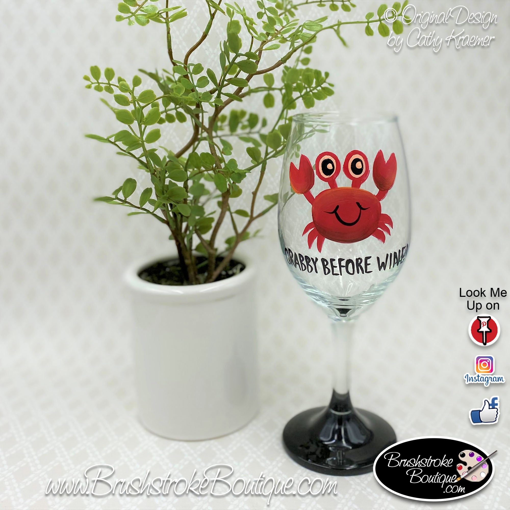 Hand Painted Wine Glass - Abominable Snowman Yeti - Original Designs by  Cathy Kraemer