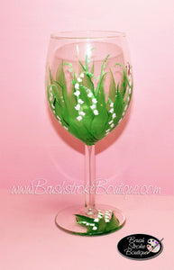 Hand Painted Wine Glass - Lily of the Valley - Original Designs by Cathy Kraemer