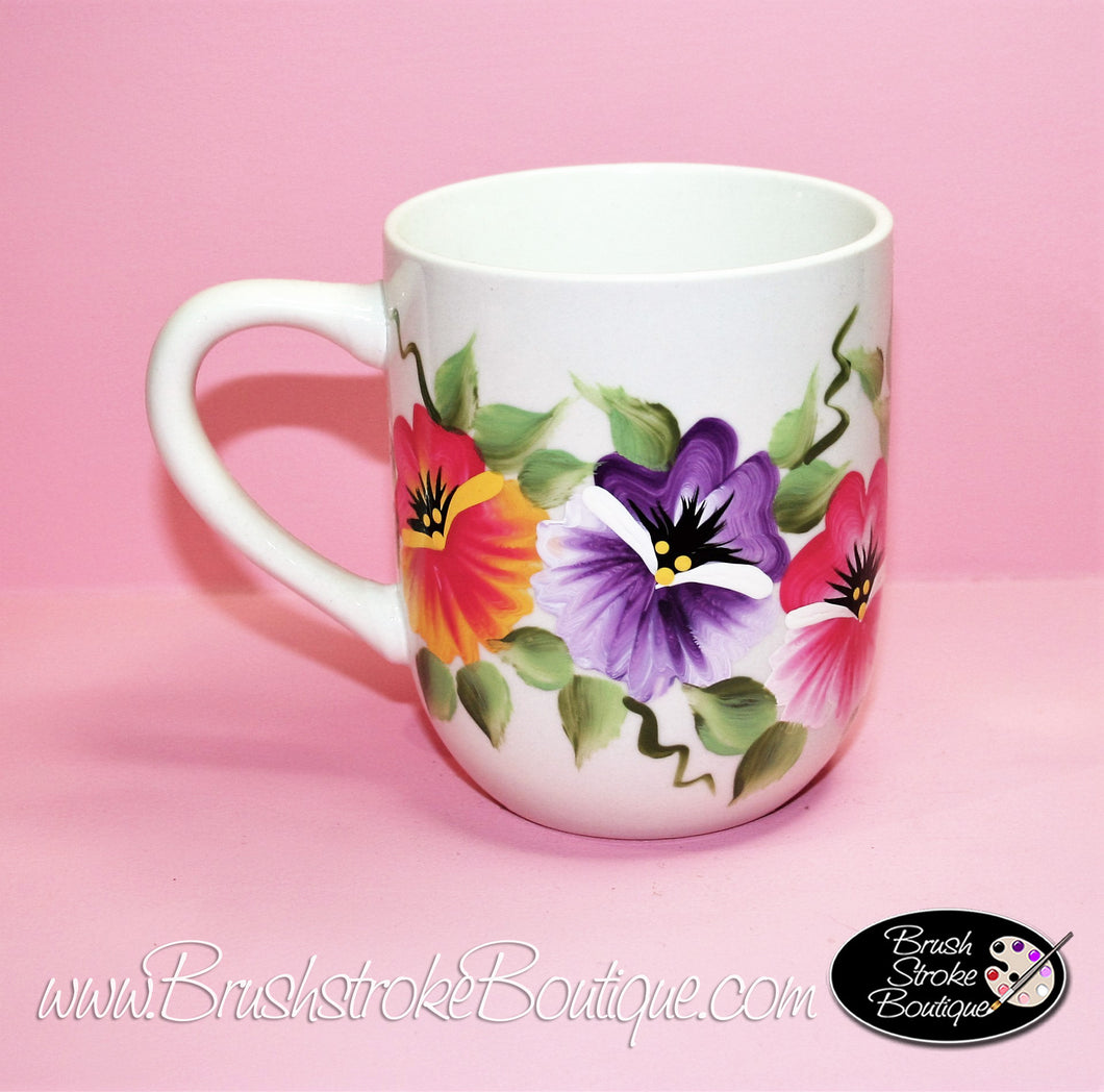 Hand Painted Coffee Mug - Pansies - Original Designs by Cathy Kraemer