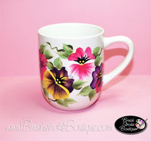 Hand Painted Coffee Mug - Pansies - Original Designs by Cathy Kraemer