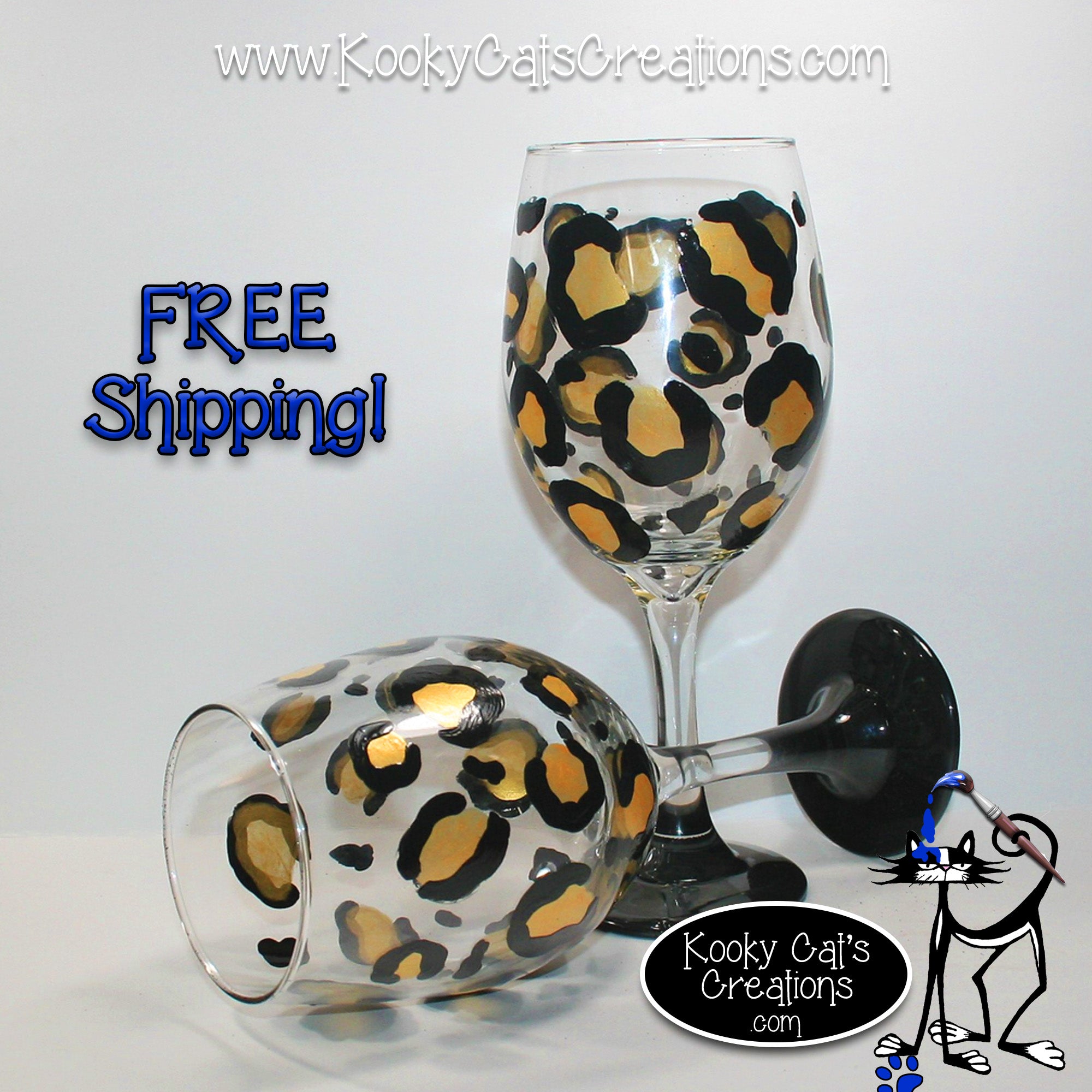 Hand Painted Wine Glass - Leopard Print - Original Designs by Cathy Kraemer