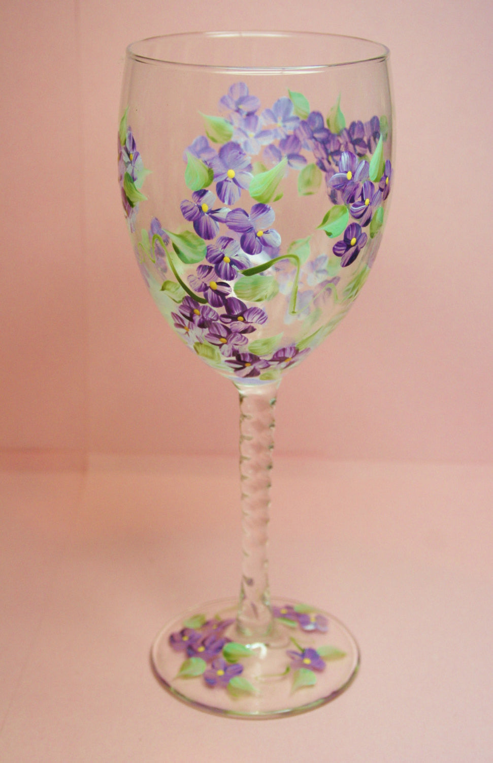 Hand Painted Wine Glass - Purple Forget Me Nots - Original Designs by Cathy Kraemer