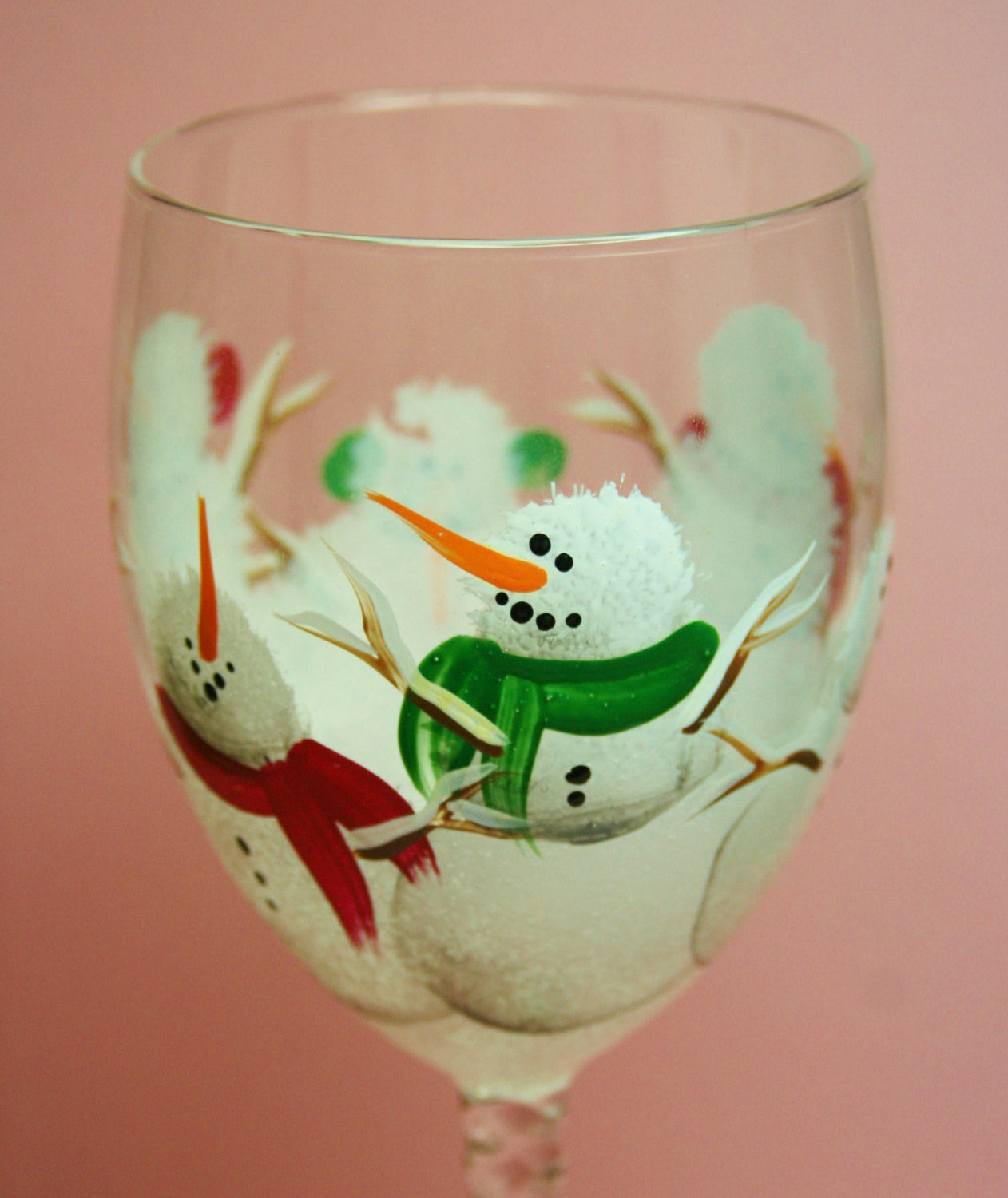 Hand Painted Wine Glass Ornament Set - Cute Lil Reindeer - Original Designs  by Cathy Kraemer