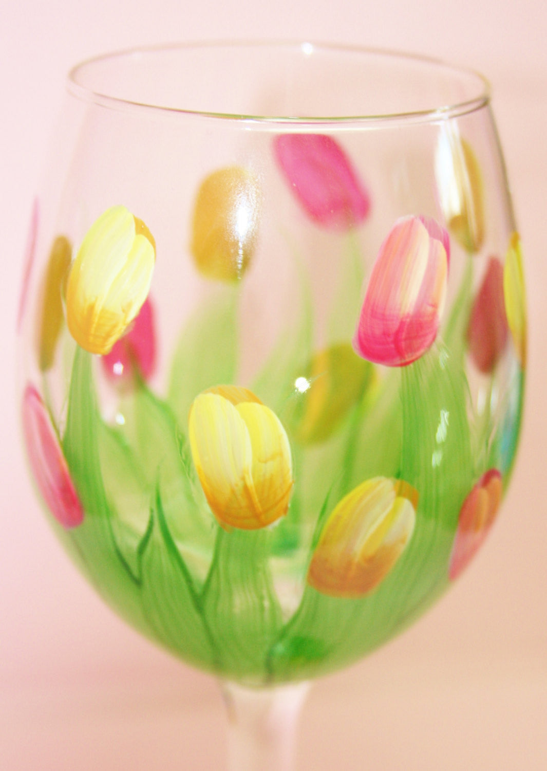 Hand Painted Wine Glass - Spring Tulips - Original Designs by