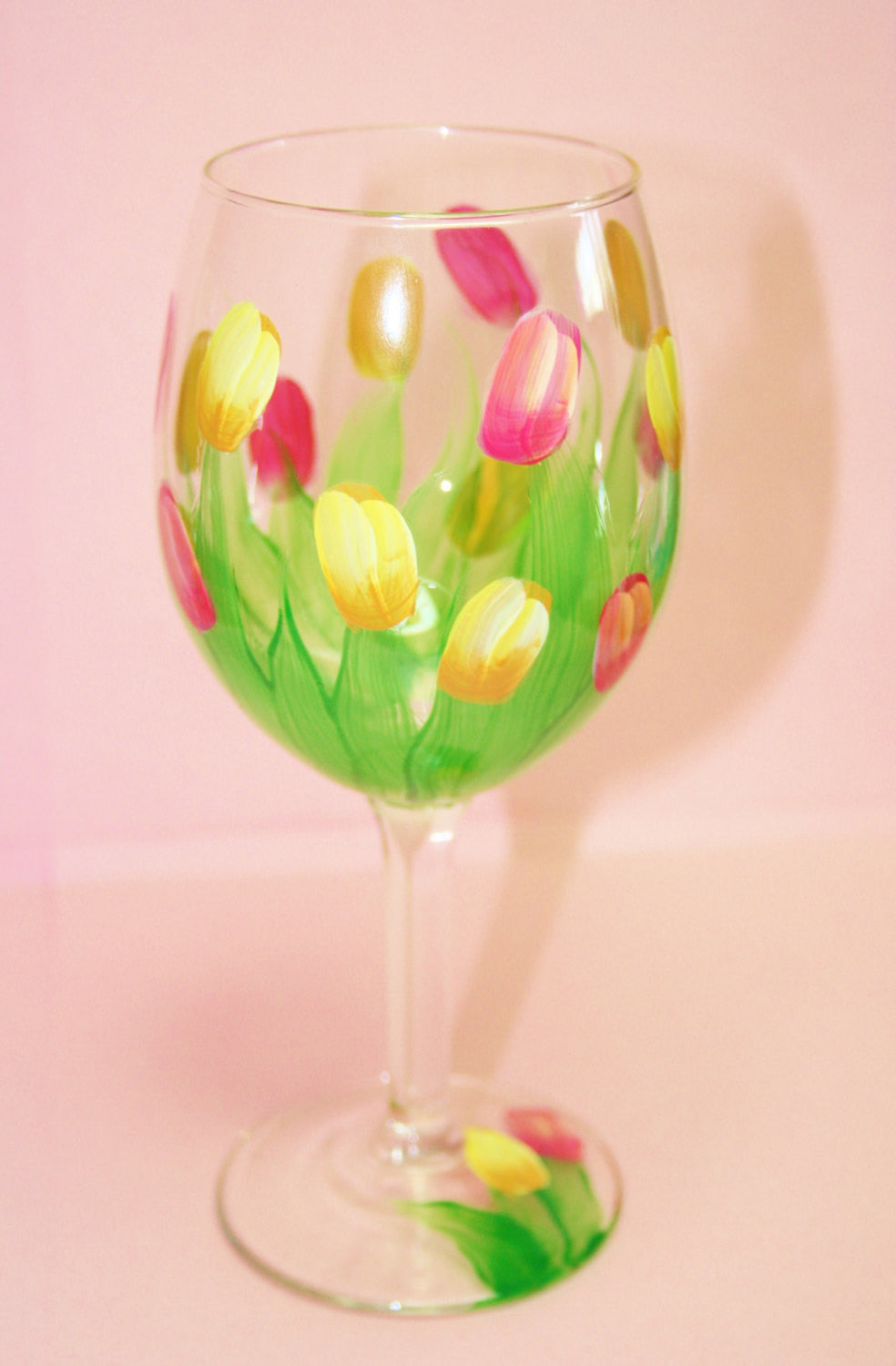  Tulips Flowers Hand Painted Wine Glasses Set of 2