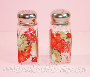 Hand Painted Salt & Pepper Shakers - Geraniums - Original Designs by Cathy Kraemer