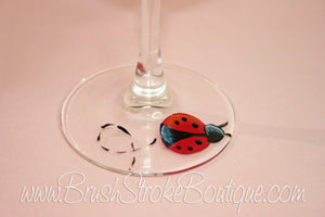 Hand Painted Wine Glass - Ladybugs - Original Designs by Cathy Kraemer