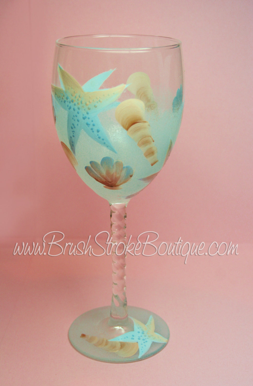Custom Handmade Alcohol Ink Resin Wine Glass-ocean With Shells 