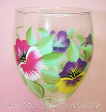 Hand Painted Wine Glass - Pansies - Original Designs by Cathy Kraemer
