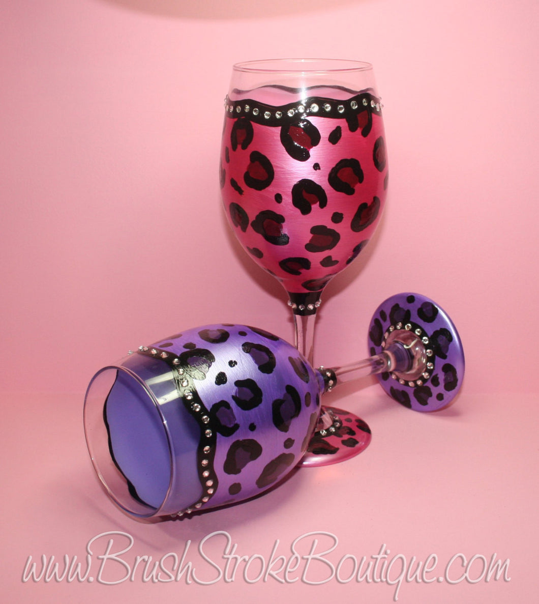 Leopard Hand Painted Wine Glasses 