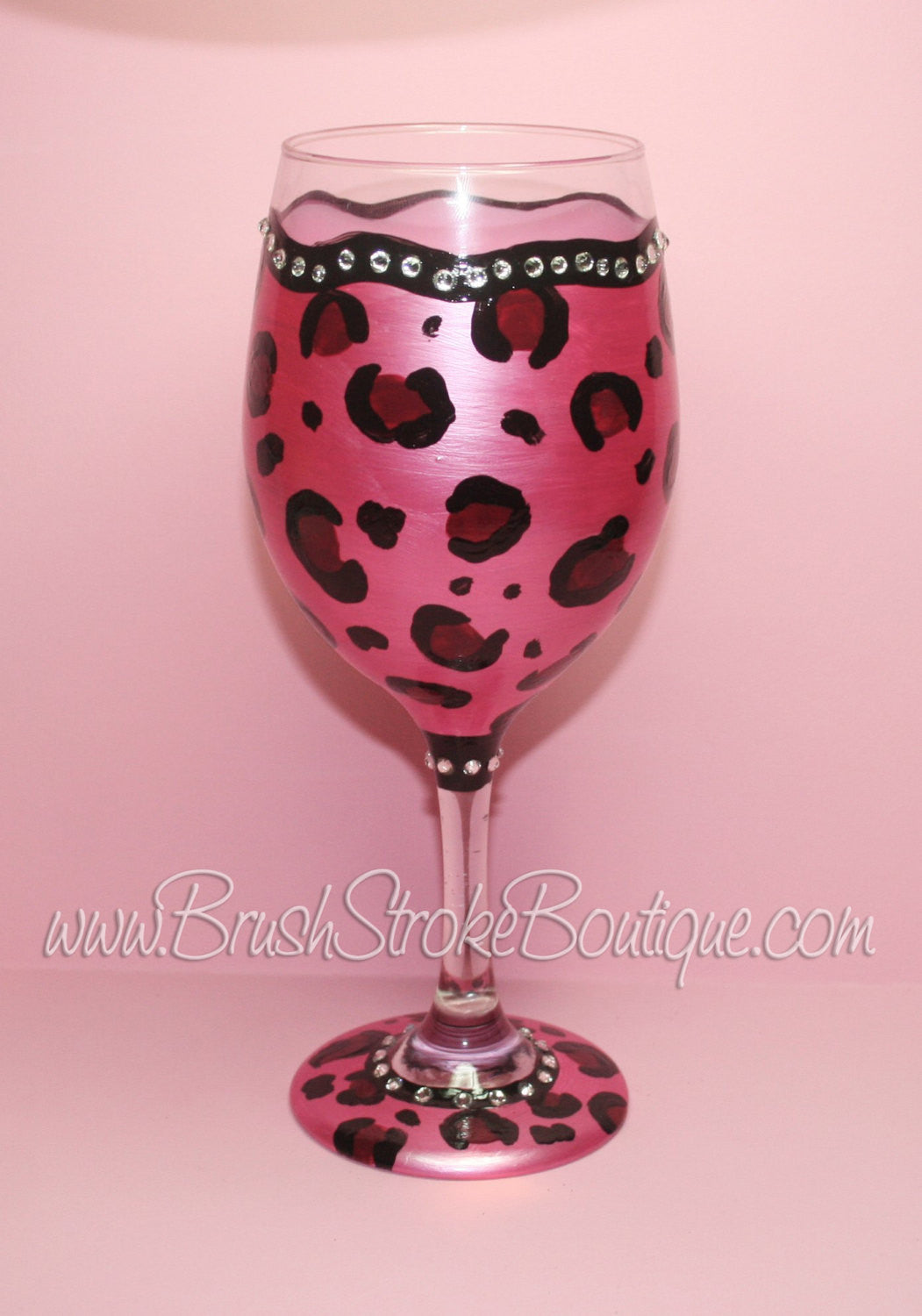 Hand Painted Wine Glass - Black Leopard Print - Original Designs by Cathy  Kraemer