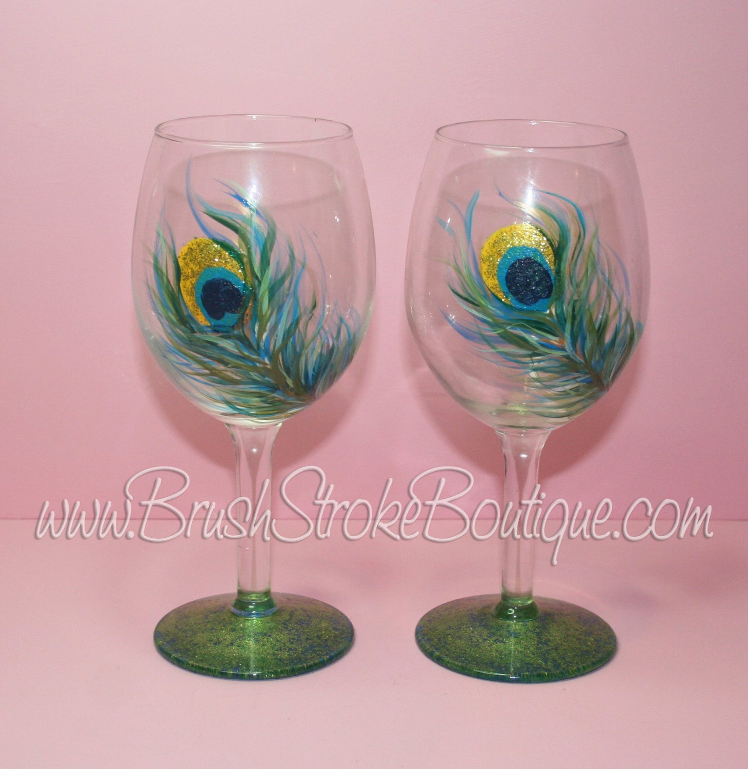 Wine Glasses Peacock Feather Hand-painted set of 2 - Shop NeA Glass Bar  Glasses & Drinkware - Pinkoi