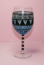 Hand Painted Wine Glass - Aztec Tribal Pastel Blue - Original Designs by Cathy Kraemer