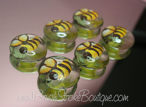 Hand Painted Glass Gems - Bumble Bees - Original Designs by Cathy Kraemer